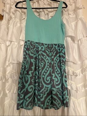Bellamie Aqua and Charcoal Patterned Mini Dress